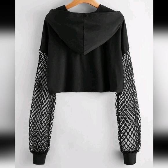 Mesh Fishnet Sleeve Cropped Hoodie - Picture 1 of 4